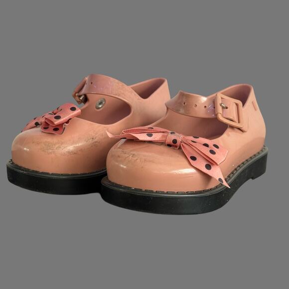 Mini Melissa Maggie Bow Pink/Black Girls Shoe Size 8 GUC - Picture 2 of 9